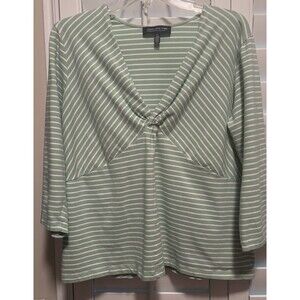 Jones New York Top 2X Signature Woman 3/4 Sleeve Cotton Pullover Top Green